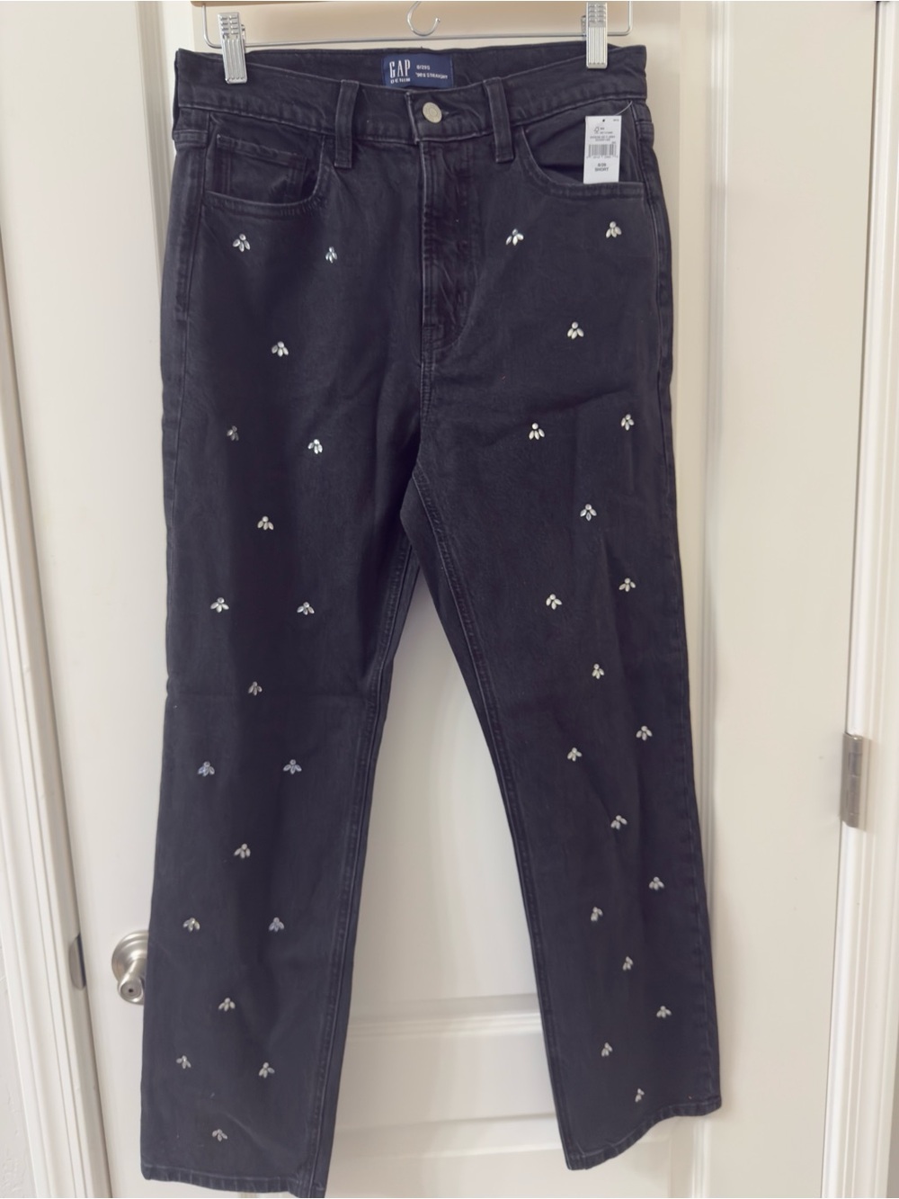 GAP Black High-Rise Straight Jeans with Silver Stud Details